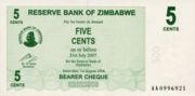 津巴布韦元2006年版5Cents面值——正面