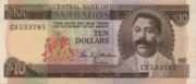 巴巴多斯元1973年版10 Dollars面值——正面